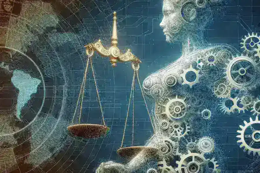 "Imagen del anuncio del Gobierno español sobre la inversión en inteligencia artificial para modernizar el sistema judicial, destacando gráficos de innovación tecnológica en justicia."