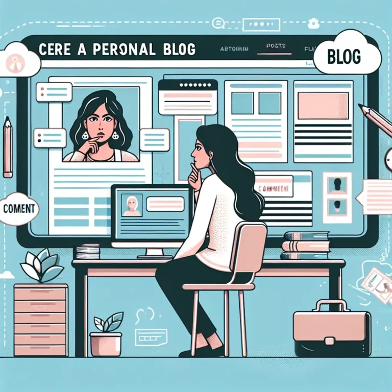 "Paso a paso para crear un blog personal: guía visual para principiantes mostrando el proceso de diseño, escritura y publicación de contenidos en plataformas de blogging."