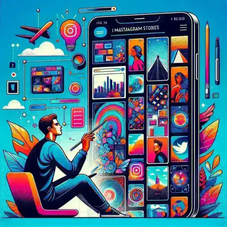 "Guía completa para crear historias atractivas en Instagram: ejemplo de una historia impactante con diseño colorido y texto llamativo en un smartphone."