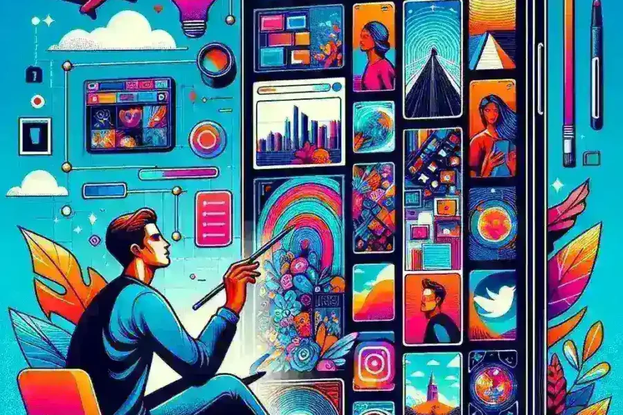 "Guía completa para crear historias atractivas en Instagram: ejemplo de una historia impactante con diseño colorido y texto llamativo en un smartphone."