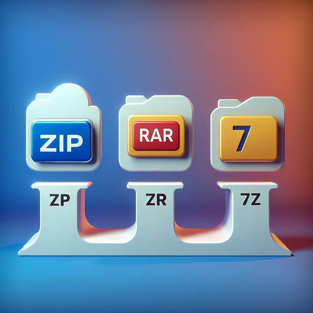"Comparativa de compresores de archivos ZIP, RAR y 7z mostrando sus diferencias clave en un gráfico ilustrativo."