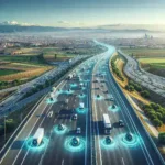 "Sensor de tráfico adaptativo con IA instalado en autopista española, mejorando la gestión del flujo vehicular y la seguridad vial."
